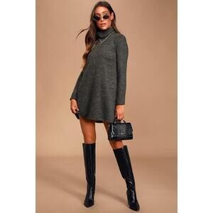 Lulus Alaina Dark Olive Green Long Sleeve Turtleneck Sweater Dress - Size XL